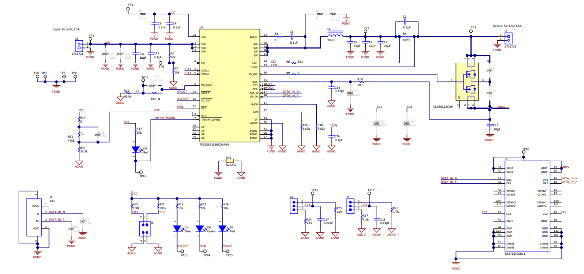 原理图 - Texas Instruments TPS25831Q1EVM-062评估模块